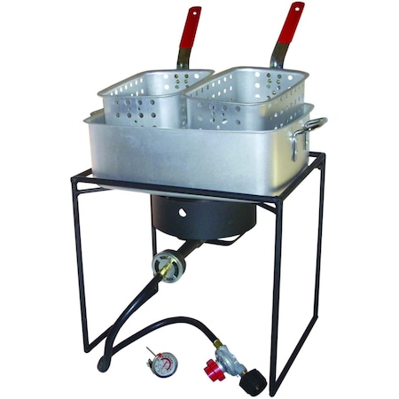 King Kooker Outdoor Cooker, Propane, 54K BTU, 15qt. Fry Pan, Dual Baskets 1618